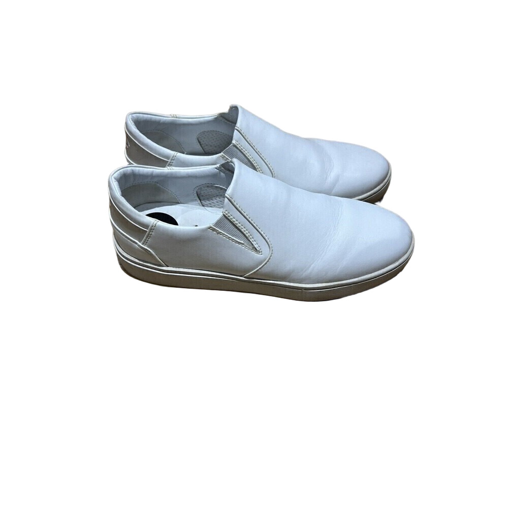 Thousand Fell Womens Size 9.5 Slip On Shoes White Navy Blue Detail Vegan Made - Picture 3 of 9
